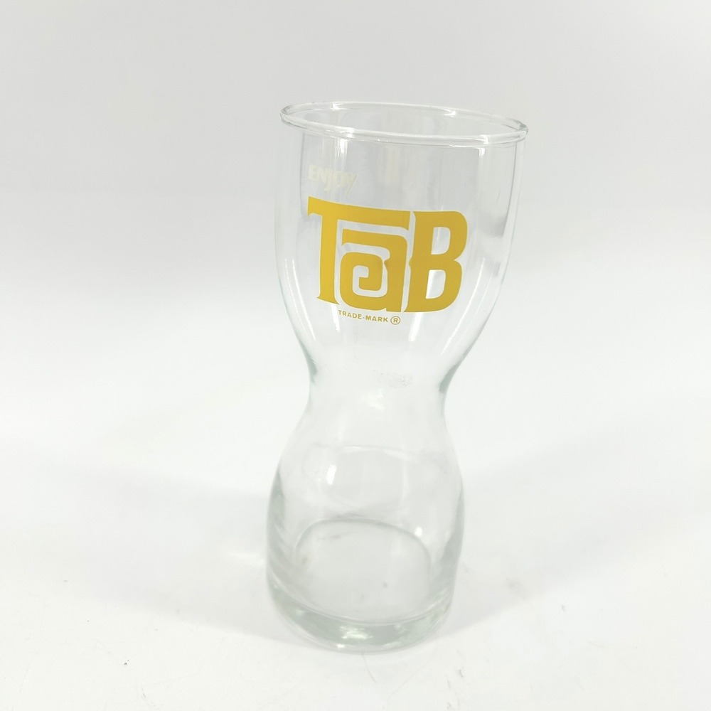 Vintage 70s Tab Cola Soda Glass Hourglass Shape Yellow Logo Retro Barware